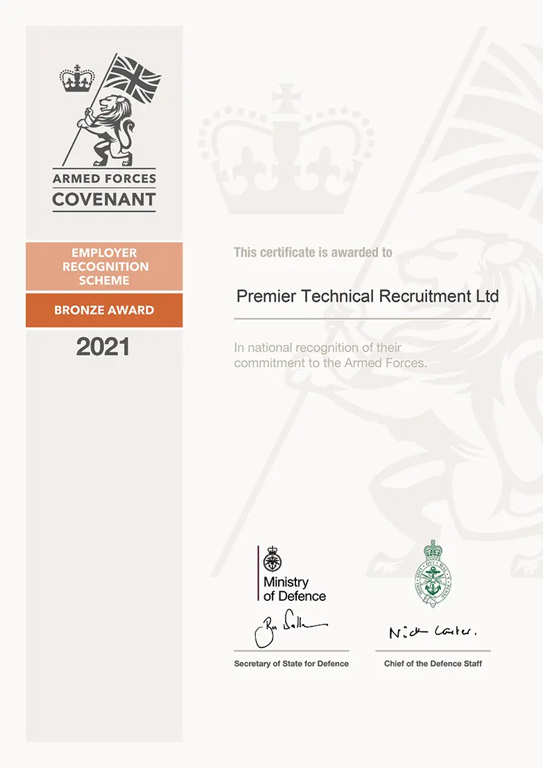 Premier Technical Recruitment Ltd - Armed Forces Covenant - Bronze Certificate